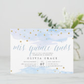 Blauw & Goud Confetti Spatten | Waterverf Quincean Kaart (Staand voorkant)