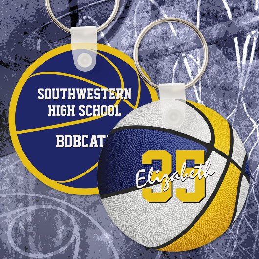 Blauw Goud Custom Jersey Nummer Basketbal Sleutelhanger