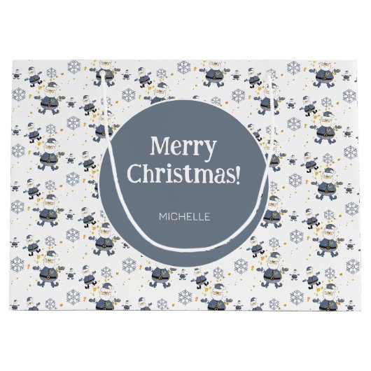 Blauw Goud Denim Kerstman Gepersonaliseerd Groot Cadeauzakje (Voorkant)