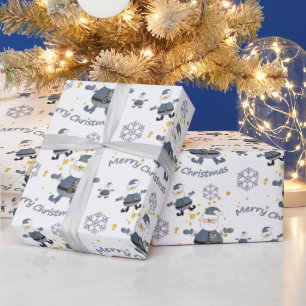 Blauw Goud Denim Mode Kerstmis Santa Pattern Cadeaupapier