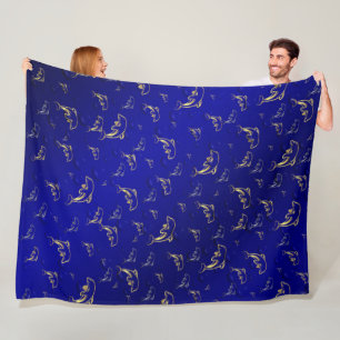 blauw, goud, dolfijn, vis, natuur, aquatisch, desi fleece deken