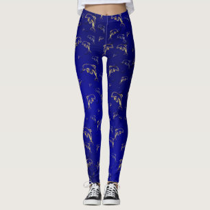 blauw, goud, dolfijn, vis, natuur, aquatisch, desi leggings