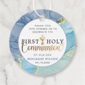 Blauw & Goud Eerste Heilige Communie Dank u Bedankjes Labels (Achterkant)