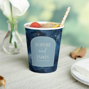 Blauw Goud Elegante Hemel Sterrenhemel Bruiloft Papieren Bekers