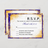 Blauw & Goud Elegantie - RSVP Card (Voorkant / Achterkant)