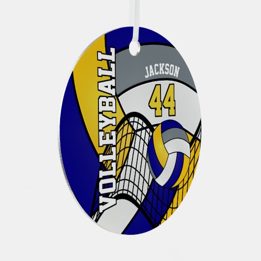 Blauw, goud en grijs Volleyball aanpassen Metalen Ornament (Voorkant Rechts)