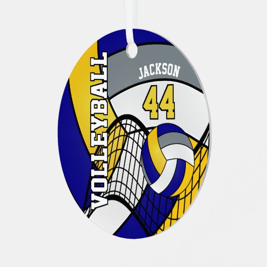 Blauw, goud en grijs Volleyball aanpassen Metalen Ornament (Voorkant links)