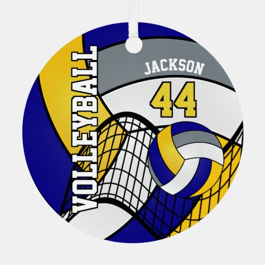 Blauw, goud en grijs Volleyball aanpassen Metalen Ornament (Achterkant)