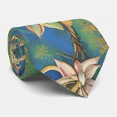 Blauw, goud en groen Amaryllis-bloempatroon Stropdas (Opgerold)