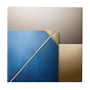 Blauw, goud en wit geometrisch patroon tegeltje