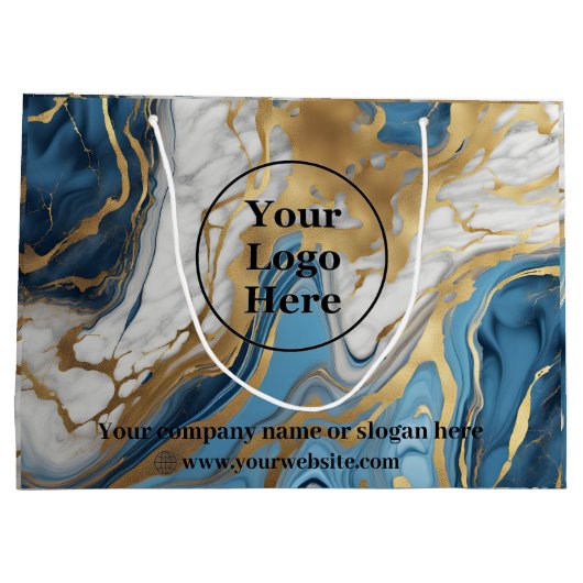 Blauw goud en wit marmer groot cadeauzakje (Achterkant)