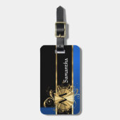 Blauw goud en zwart monogram bagagelabel (Voorkant verticaal)