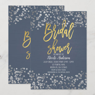 Blauw Goud Folie Baby's Breath Modern Bruiloft Fee Kaart