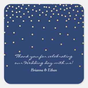 Blauw & Goud Folie Stippen Moderne Trouwstickers Vierkante Sticker