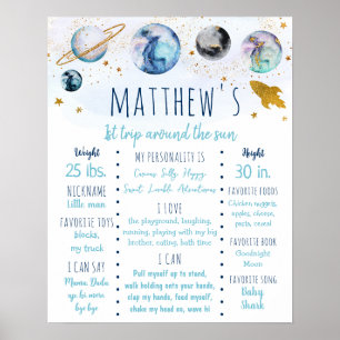 Blauw Goud Galaxy Space Eerste Verjaardag Mileston Poster