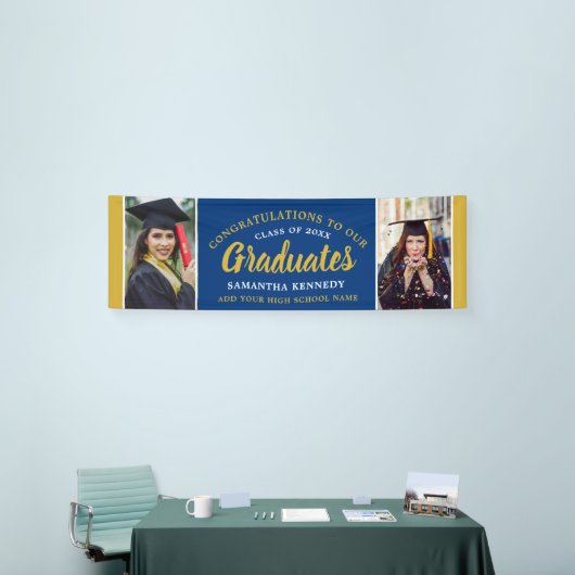 Blauw Goud Gefeliciteerd Afgestudeerden 2 Foto Afs Spandoek (Beurs)
