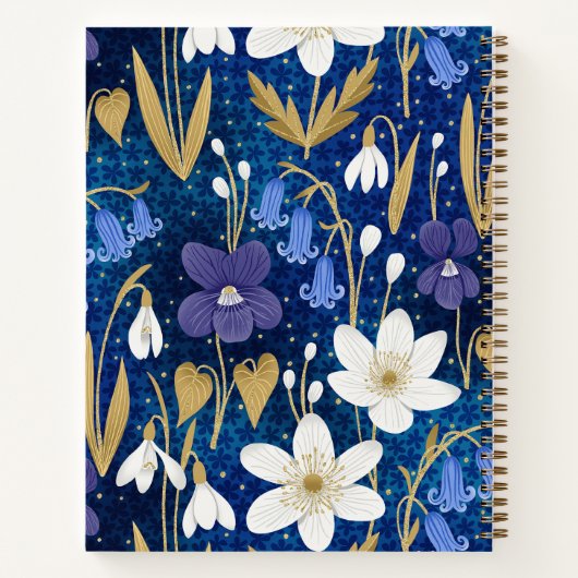 Blauw & Goud Geïllustreerd Bloemen Dankbaarheidsbl Notitieboek (Achterkant)