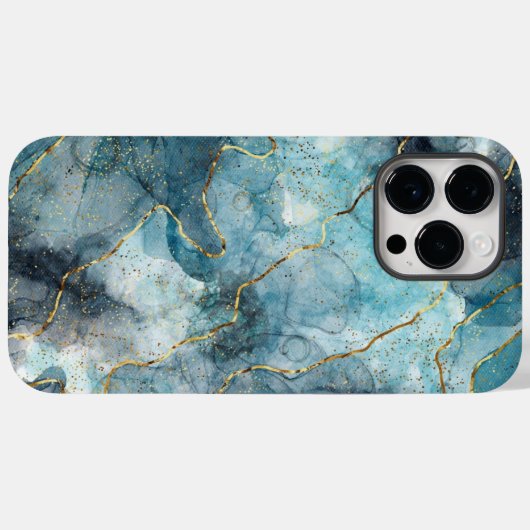 Blauw Goud Geïllustreerd Marmer Case-Mate iPhone Case (Achterkant (horizontaal))