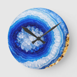 Blauw Goud Geode Hars Patroon Ronde Klok