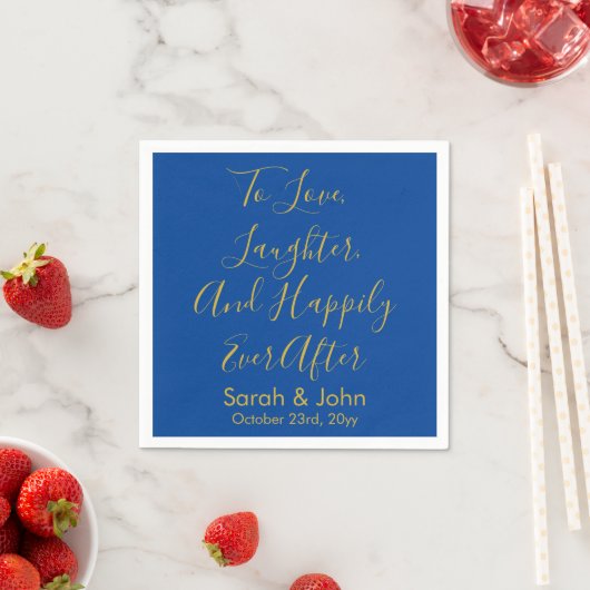 Blauw & Goud Gepersonaliseerde Script bruiloft rec Servet (Insitu)