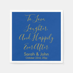 Blauw & Goud Gepersonaliseerde Script bruiloft rec Servet