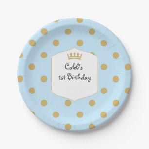 Blauw & Goud Gestippelde Koninklijke Kroonprins Fe Papieren Bordje