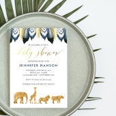 Blauw Goud Glam Safari Baby shower Uitnodiging