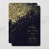 Blauw & Goud Glamour Paint Splatter Modern Wedding Kaart (Voorkant / Achterkant)