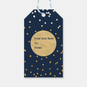 Blauw & Goud Glanzende Confetti Stippen Chic Moder Cadeaulabel