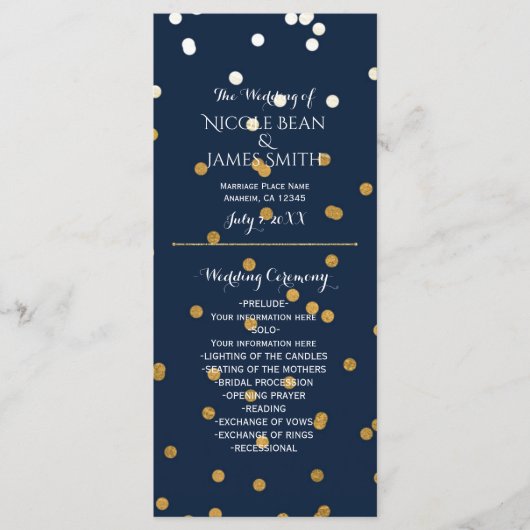 Blauw & Goud Glanzende Nep Folie Confetti Programm Programma (Voorkant)