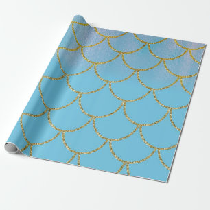 Blauw & Goud Glinsterend Zeemeermin Verjaardagsfee Cadeaupapier