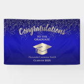 Blauw Goud Glitter Klasse van 2024 Afstuderen Bann Spandoek (Horizontaal)