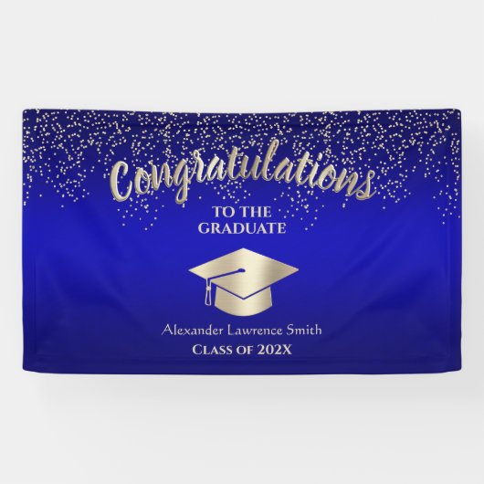 Blauw Goud Glitter Klasse van 2024 Afstuderen Bann Spandoek (Horizontaal)