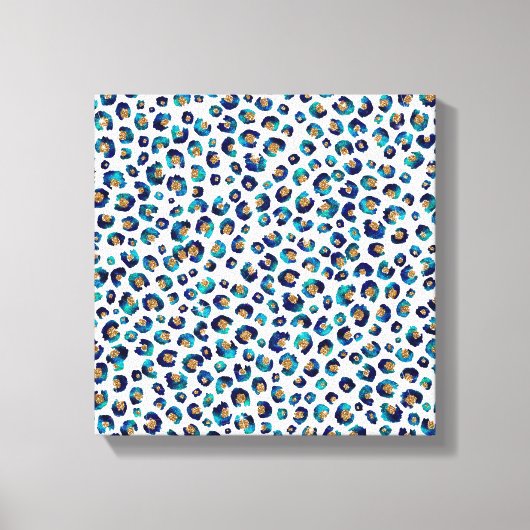 Blauw Goud Glitter Luipaard Patroon Canvas Afdruk (Voorkant)