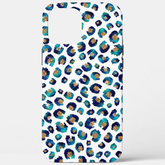Blauw Goud Glitter Luipaard Patroon Case-Mate iPhone Case (Achterkant)