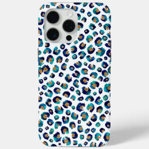Blauw Goud Glitter Luipaard Patroon iPhone 15 Pro Max Hoesje