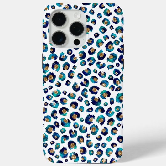 Blauw Goud Glitter Luipaard Patroon Case-Mate iPhone Case (Achterkant)