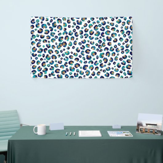 Blauw Goud Glitter Luipaard Patroon Spandoek (Beurs)