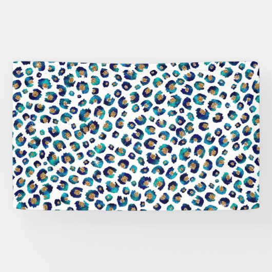 Blauw Goud Glitter Luipaard Patroon Spandoek (Horizontaal)