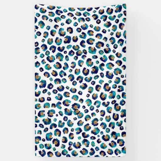 Blauw Goud Glitter Luipaard Patroon Spandoek (Verticaal)