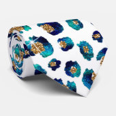 Blauw Goud Glitter Luipaard Patroon Stropdas (Opgerold)