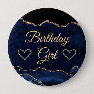 Blauw & Goud Glitter Marmer Agaten Verjaardagsmeis Ronde Button 4,0 Cm