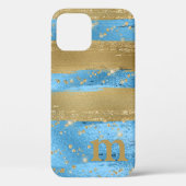 Blauw Goud Glitter Monogram Initiaal Case-Mate iPhone Case (Achterkant)