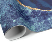 Blauw Goud Glitter Monogram Naam Wrapping Paper Cadeaupapier (Rol Hoek)