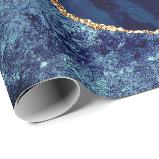 Blauw Goud Glitter Monogram Naam Wrapping Paper Cadeaupapier (Rol Hoek)