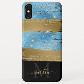 Blauw Goud Glitter Script Monogram Case-Mate iPhone Case (Achterkant)
