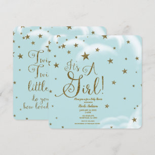 Blauw & Goud Glitter Sterren Het Is Een Meisje Bab Kaart