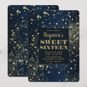 Blauw & Goud Glitterende Lichtjes Glamour Feestje Kaart