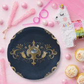 Blauw goud goud papieren bordje (Feest)