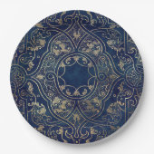 Blauw goud goud papieren bordje (Voorkant)